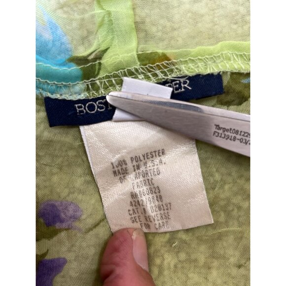 Boston Proper Y2K Blouse Top Womens 4 Green Floral Chiffon Sheer Cottage Fairy - Picture 6 of 9